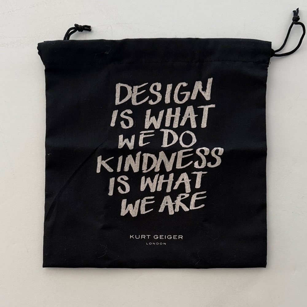 Kurt Geiger Black Drawstring Dust Bag with White Quote Typography